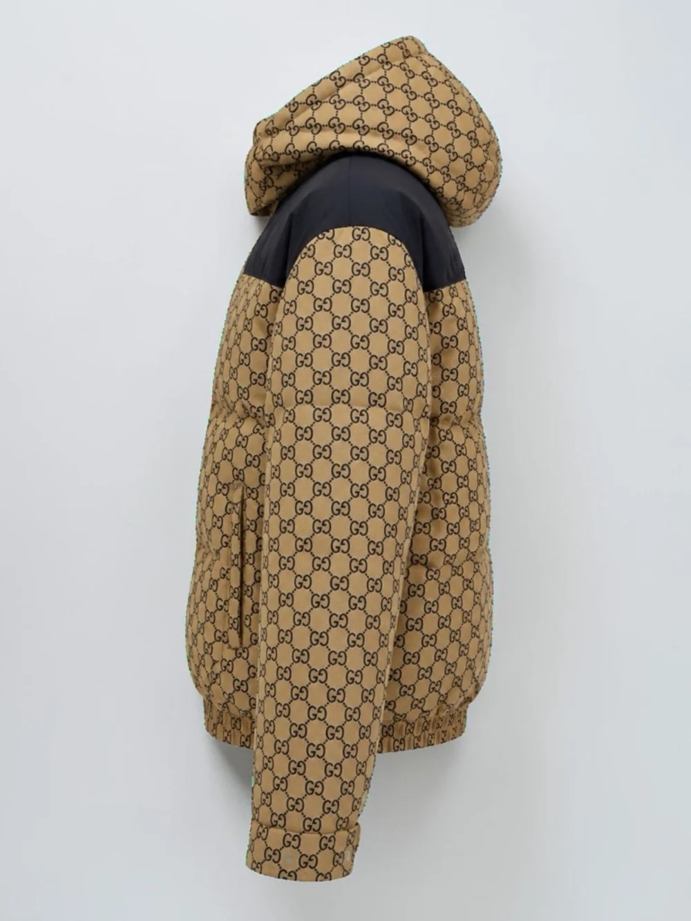 Gucci Men's GG Beige Black Puffer Jacket Canvas Goose Down Hooded  Size 48 M
